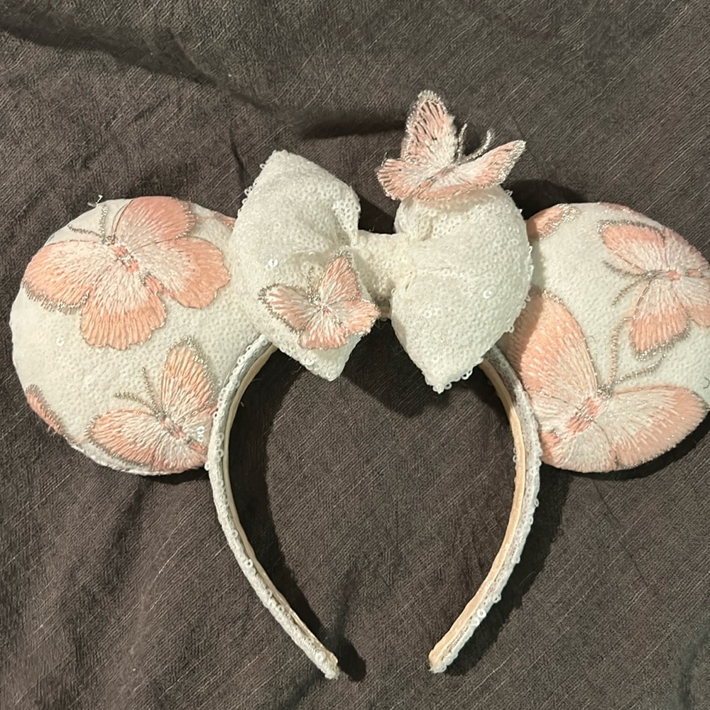 Handmade pink butterfly sequin Mickey ears